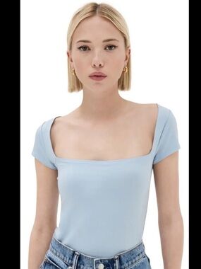 NWT Reformation Bardot Top Mineral Blue Lightweight Square Neck Size Large
